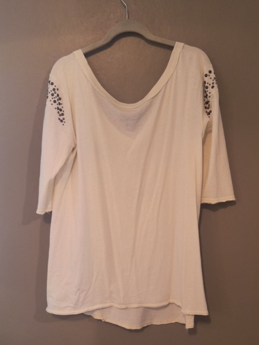 Graphic Scoop Neck Women’s Top - Cream with Distressed Black Print - Picture 5 of 16
